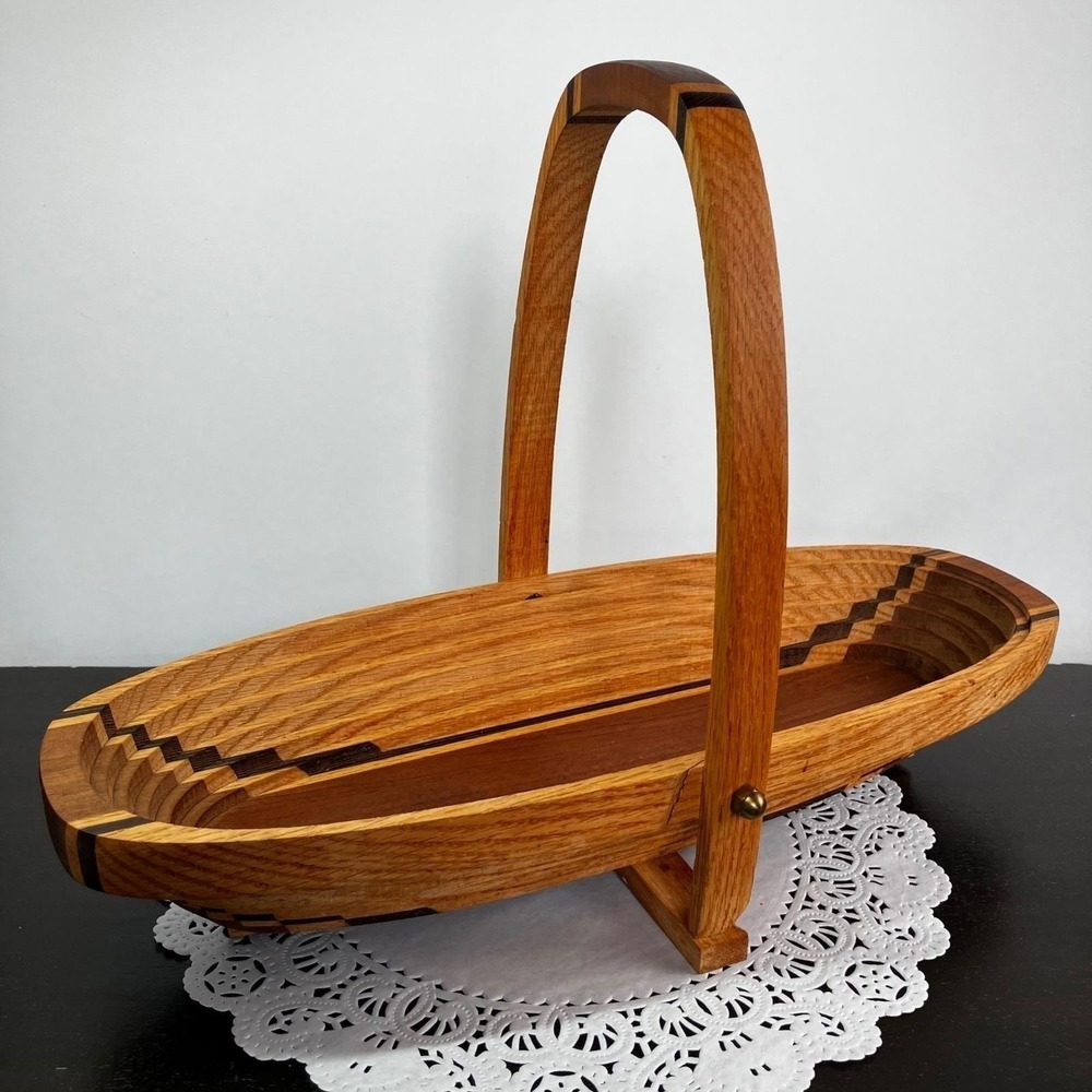 Handcrafted Wooden Collapsible Fruit Basket 15in Brown Spiral Folding Design